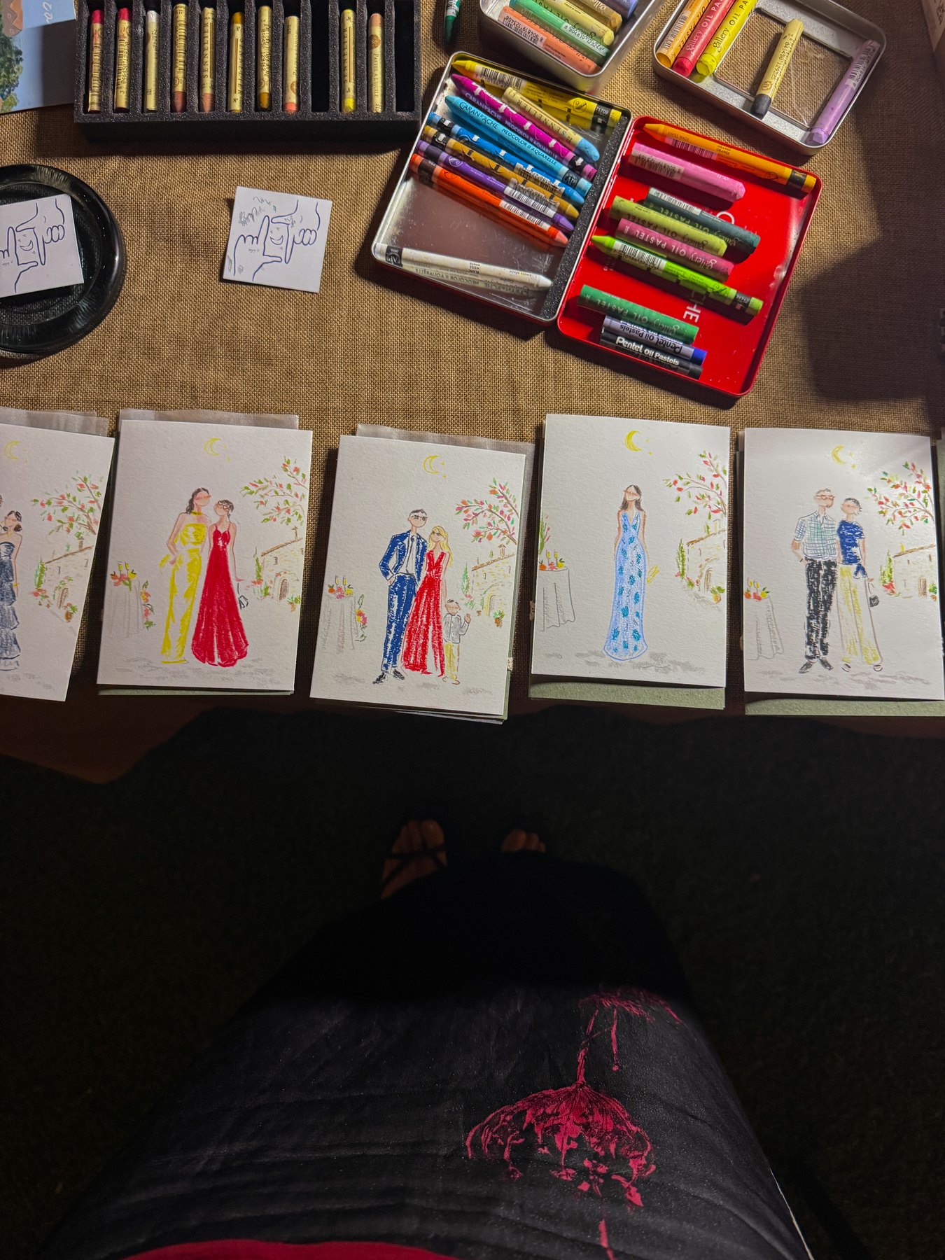 Selección completa de ilustraciones terminadas durante la boda