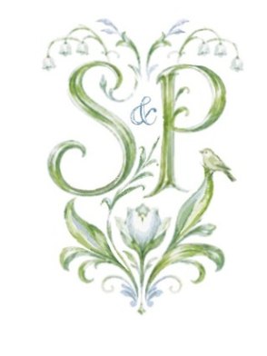 Emblema vegetal con las iniciales S&P y un pequeño pájaro